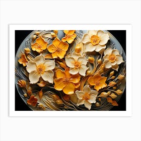 Daffodils Flutter Petals Veined Leaves Golden Yellow Mossy Art Print