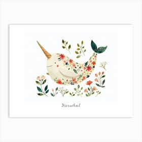 Little Floral Narwhal 1 Poster Art Print