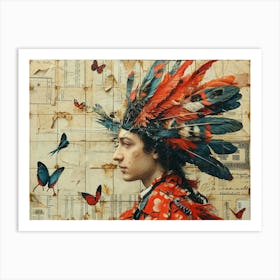 The Rebuff: Ornate Illusion in Contemporary Collage. Indian Woman With Butterflies Art Print