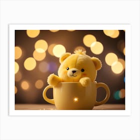 Yellow Plush Bear In A Cup With Sparkling Lights Art Print