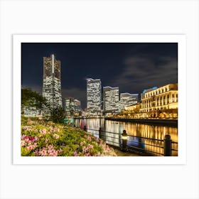 Idyllic Yokohama Skyline At Night Art Print