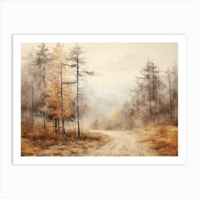 A Painting Of Country Road Through Woods In Autumn 11 Art Print