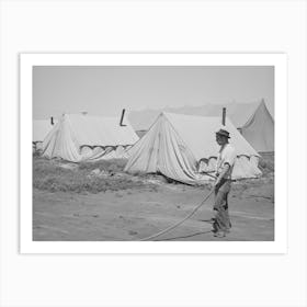 Farm Worker Watering Down The Dusty Ground Around His Tent At The Fsa (Farm Security Administration) Migratory Lab Art Print
