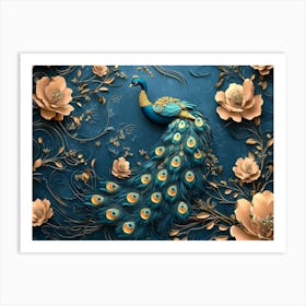 Flowers Peacock Art Print