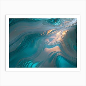 Abstract Swirling Pattern Of Turquoise, White, And Gold Paint, Creating A Mesmerizing And Elegant Visual Effect Art Print