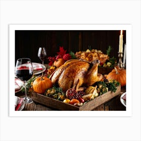 Elegant Dinner Table Featuring A Harvest Themed Feast For Thanksgiving Roasted Turkey Taking Center 2 1 Poster