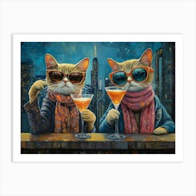 Cats At The Rooftop Bar 3 Art Print