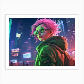cyberpunk girl with vibrant pink hair Art Print