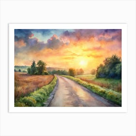 A Peaceful Rural Road Illuminated By The Warm Hue (1) Art Print