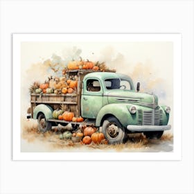 Old truck carrying pumpkins - Halloween theme 2 Art Print