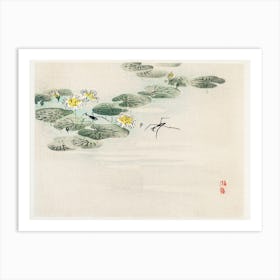 Water Striders In A Lotus Pond, Kōno Bairei Art Print