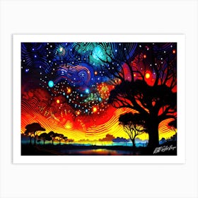 Northern Light Dot Art - Starry Sky Art Print