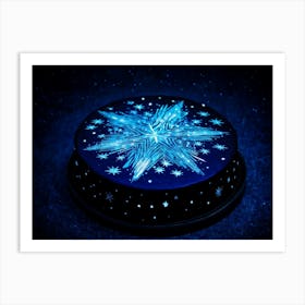 Abstract Illustration Of A Bright Blue And Black Double Star Radiating A Glow With A Pattern Of Twi Art Print