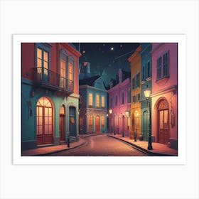 Street Scene At Night Art Print