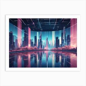 A Futuristic Cityscape With Glowing Neon Lights, A Reflective Floor, And A Sense Of Mystery Art Print