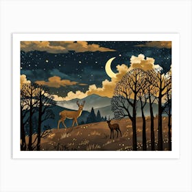 Night Landscape With Deer 6 Poster