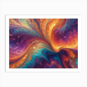 Abstract Fluid Art Background In Vibrant Purple, Orange, Blue, And Pink Hues With Flowing, Swirling Patterns Art Print