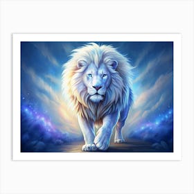 Majestic White Lion With Blue Eyes Art Print