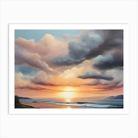 Sunset At The Beach with black clouds Art Print