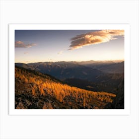 Alpine Landscape Bathed In The Warm Glow Of Autumn Colors Expansive Mountains Stretching Into The H (3) Art Print