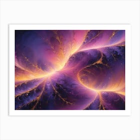 Abstract Image Of Swirling, Glowing Lines In Shades Of Purple And Gold, Resembling A Cosmic Nebula Or A Digital Energy Field Art Print