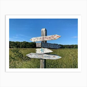 A Weathered Wooden Signpost At A Crossroad Its Arrows Pointing In Various Directions With Hand Pain (2) Art Print