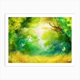 Watercolor Of A Forest Art Print