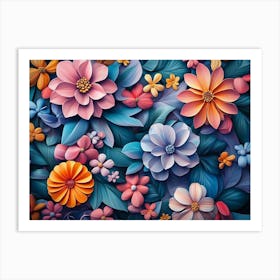 3d With Vibrant Floral Pattern Art Print