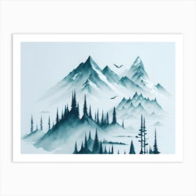 Mountain And Forest In Minimalist Watercolor Horizontal Composition 254 Art Print