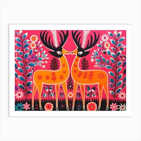 Antelope 4 Folk Style Animal Illustration Art Print