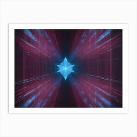 Abstract Image Of A Glowing Blue Star Shape In A Tunnel Of Red Lines, Creating A Sense Of Depth And Energy Art Print