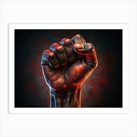 Clenched Fist With Glowing Red And Blue Lights Art Print