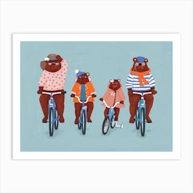 Bears Cycling Animal Families Art Print