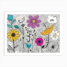 Flowers And Butterflies 3 Art Print