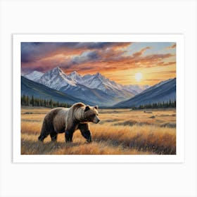 Grizzly Bear Wild Grasslands Art Print