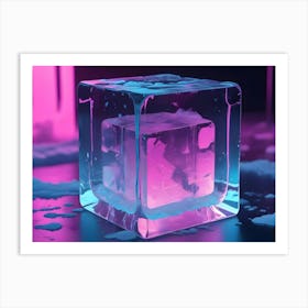 Pink Ice Cube With Blue Ice Cubes And Neon Lights Art Print