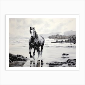 A Horse Oil Painting In Punalu U Beach Hawaii, Usa, Landscape 3 Art Print