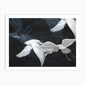 Japanese Flying Cranes Watercolor Art Print