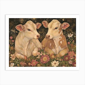 Floral Animal Illustration Cow 2 Art Print