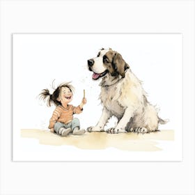 Little Girl And St. Bernard Art Print