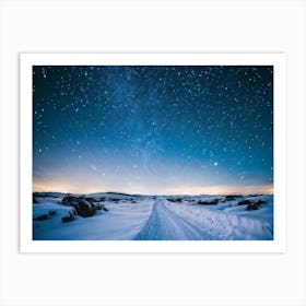 A Majestic Snowy Landscape Of Scandinavia Covering The Background Frost Covered Ground Resting Un (5) Art Print