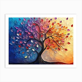 Colorful Tree With Vibrant Leaves Hanging Branches Illustration 1 Art Print