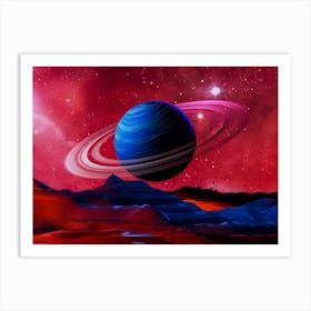 Neon space landscape: Saturn [synthwave/vaporwave/cyberpunk] — aesthetic retrowave neon poster Art Print