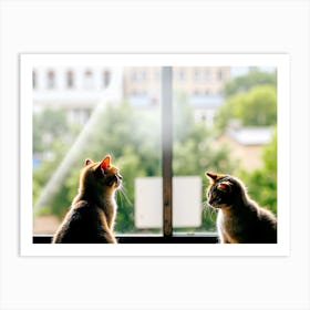 Two Cats Looking Out A Window Art Print