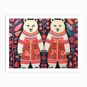 Polar Bear 3 Folk Style Animal Illustration Art Print