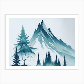 Mountain And Forest In Minimalist Watercolor Horizontal Composition 268 Art Print