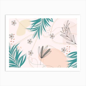 Tropical Leaves And Flowers Art Print