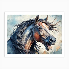 Watercolor Portrait Of A Bay Horse Art Print