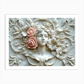 Woman With Roses Art Print