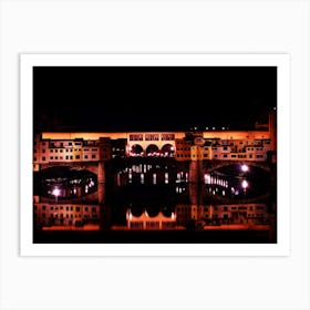 Ponte Vecchio Florence Night Evening Water River Arno Reflection Italian Italy Milan Venice Florence Rome Naples Toscana photo photography art travel Art Print